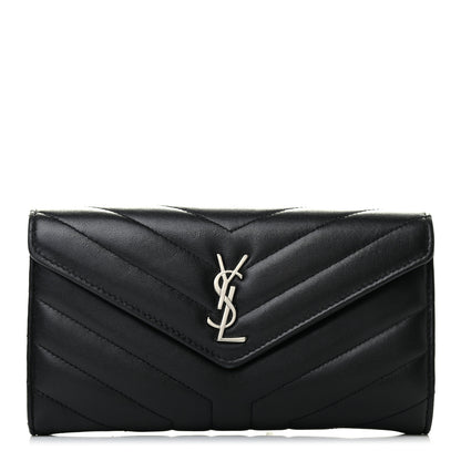 Saint Laurent Lambskin Y Quilted Monogram Large Loulou Flap Wallet Black 1 of 7