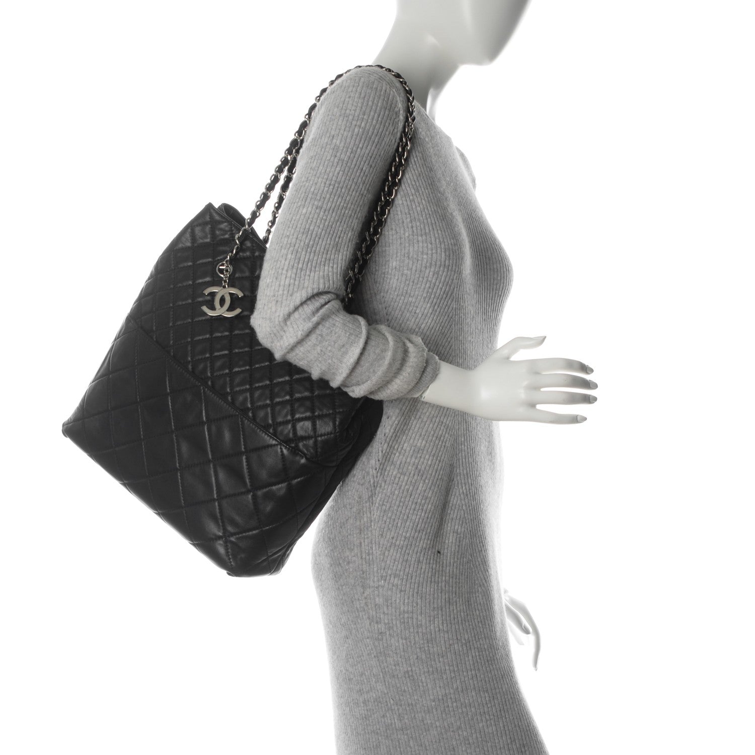 Chanel Calfskin Quilted In The Business North South Tote Black 2 of 7