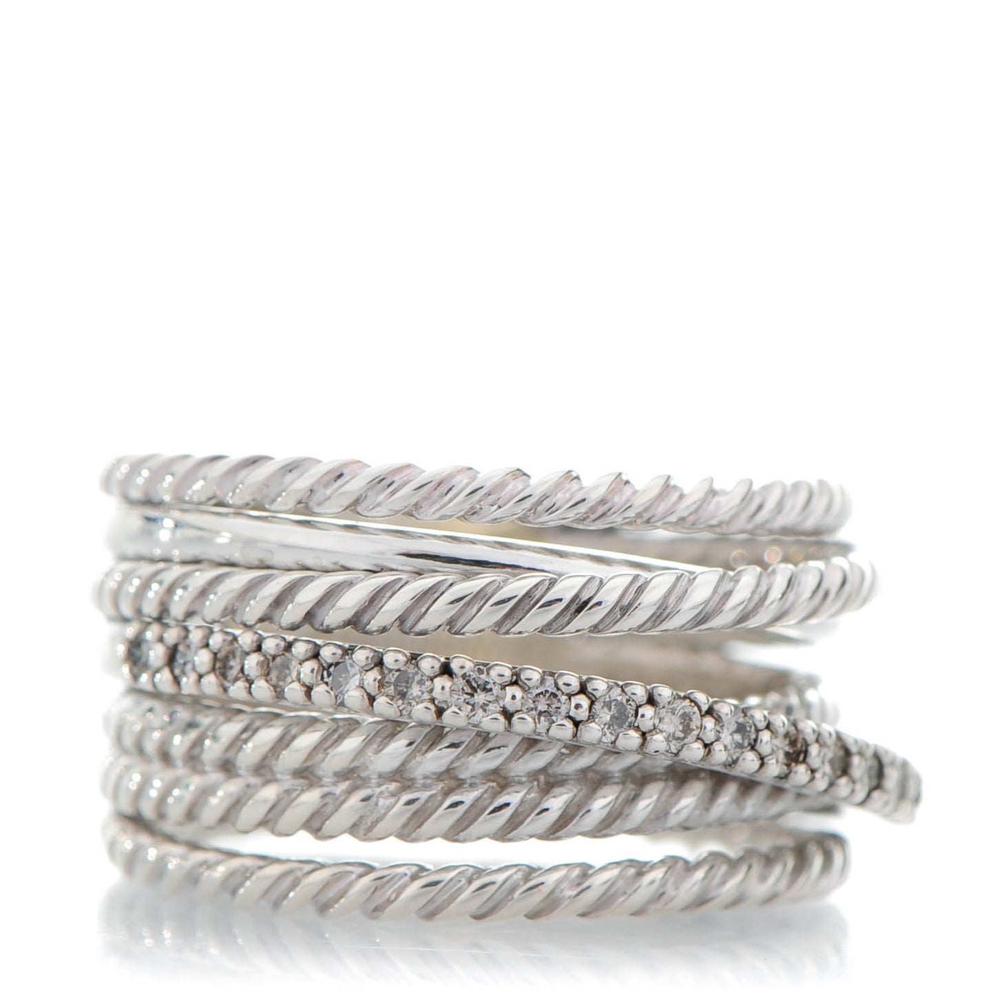 Sterling Silver Pave Diamond 11mm Wide Crossover Cable Ring 54 7