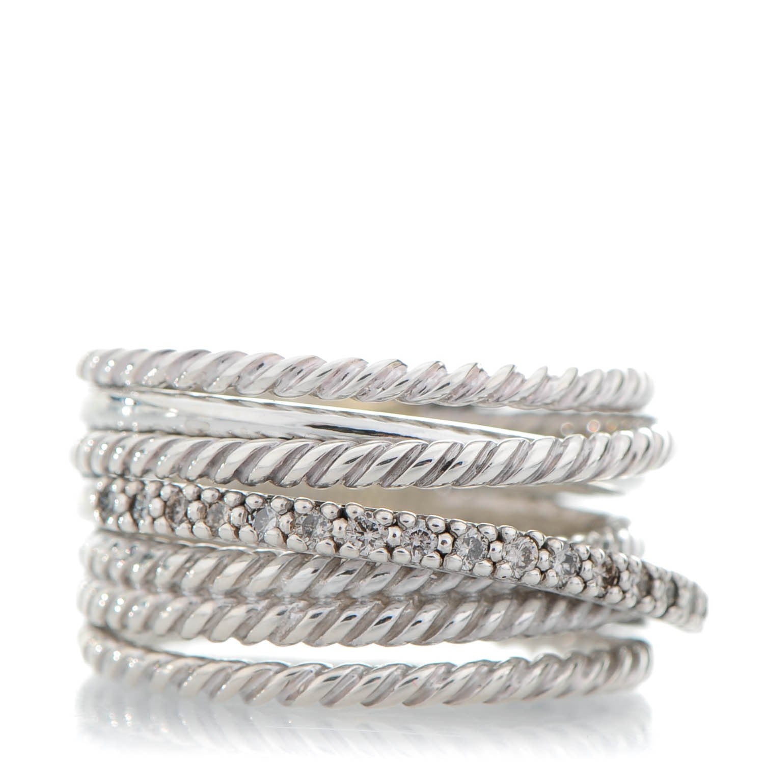 David Yurman Sterling Silver Pave Diamond 11mm Wide Crossover Cable Ring 54 7 1 of 6