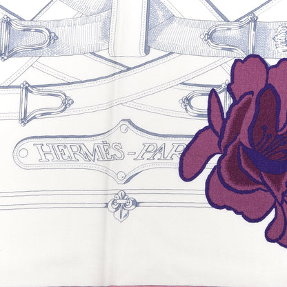 Hermes Cashmere Silk Cavalcadour Shawl 140 Blanc Violet Rose 3 of 6