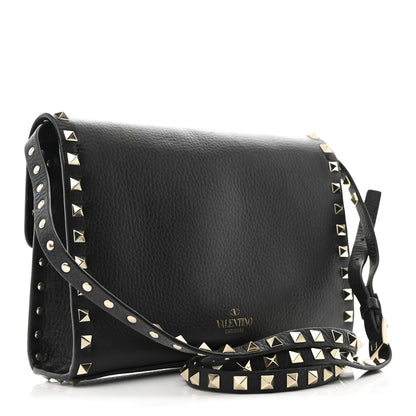 Valentino Garavani Pebbled Calfskin Medium Rockstud Flip Lock Crossbody Bag Black 3 of 10