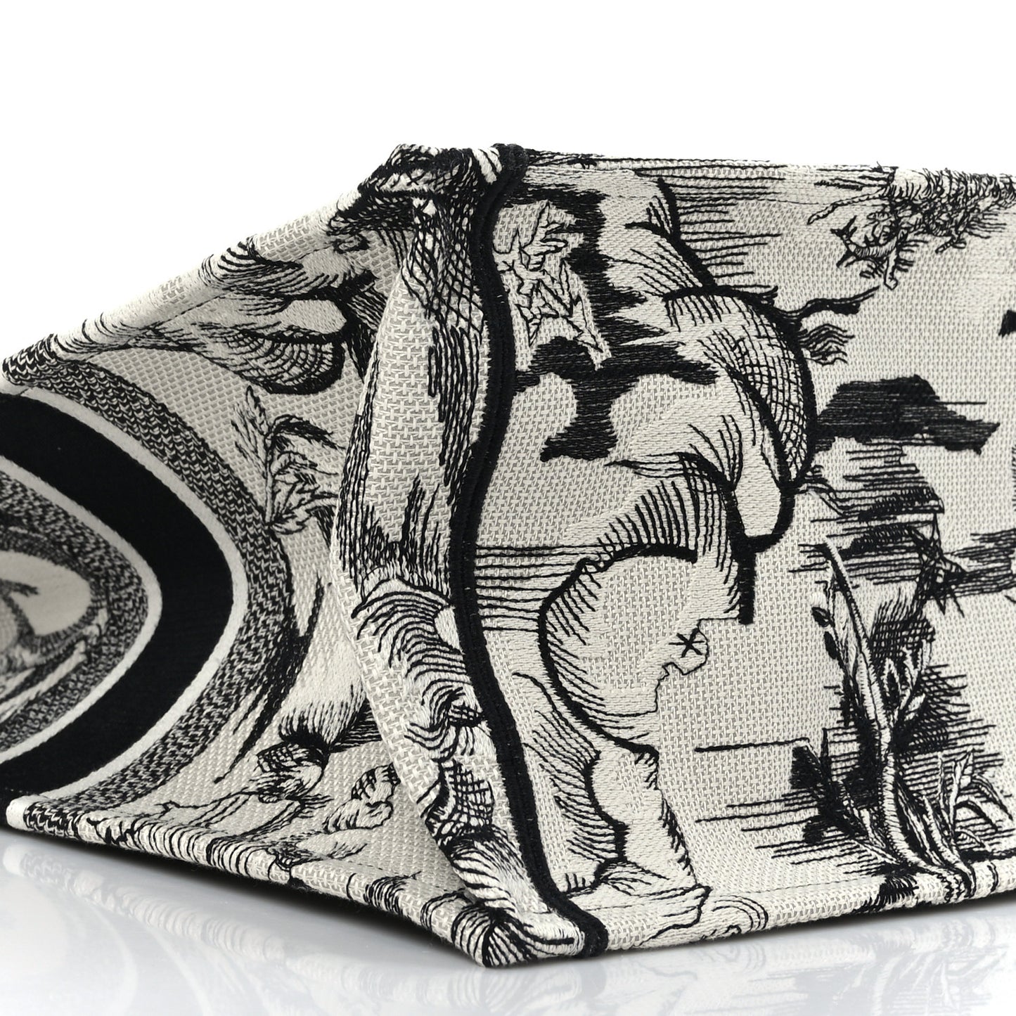 Canvas Embroidered Large Toile De Jouy Book Tote White Black