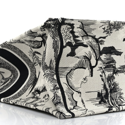 Christian Dior Canvas Embroidered Large Toile De Jouy Book Tote White Black 8 of 9