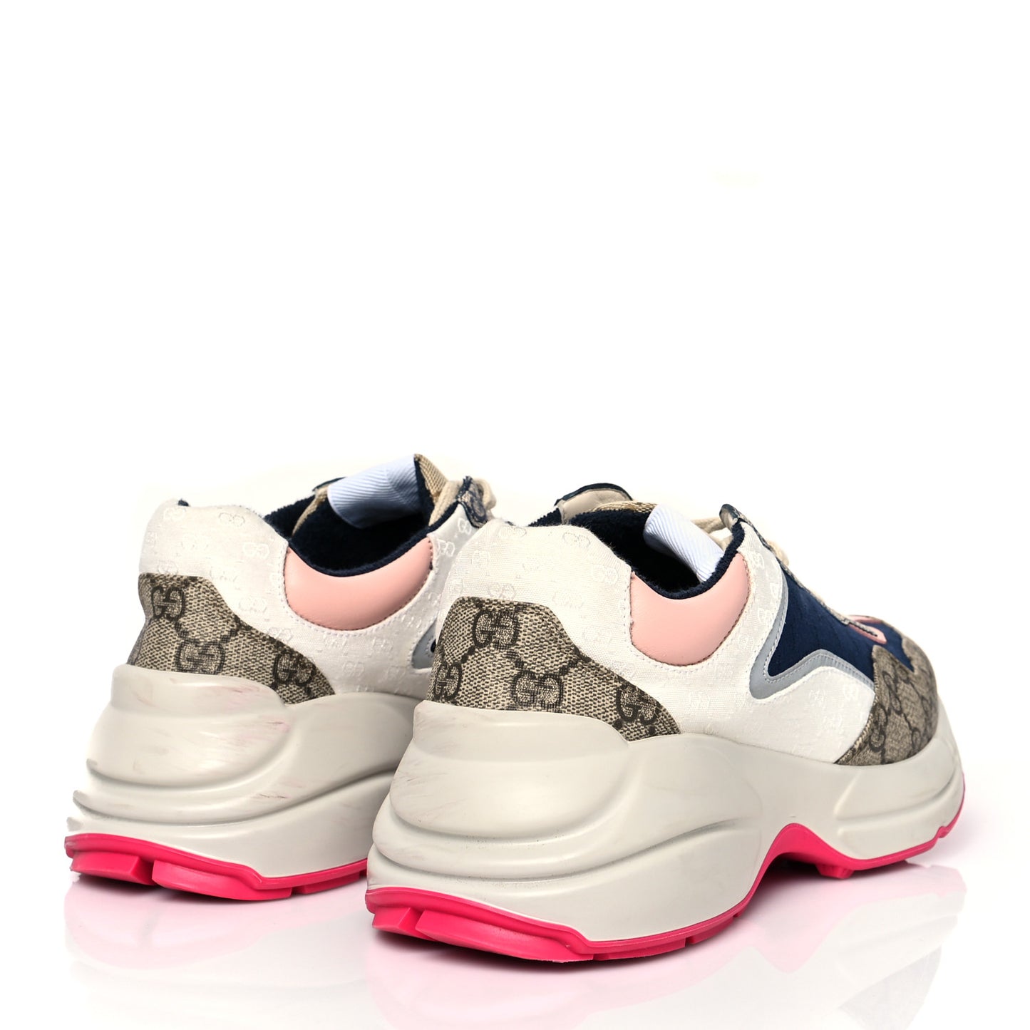 GG Supreme Monogram Mix Monogram Womens Rhyton Sneakers 40 London Blue Beige Pale Pink