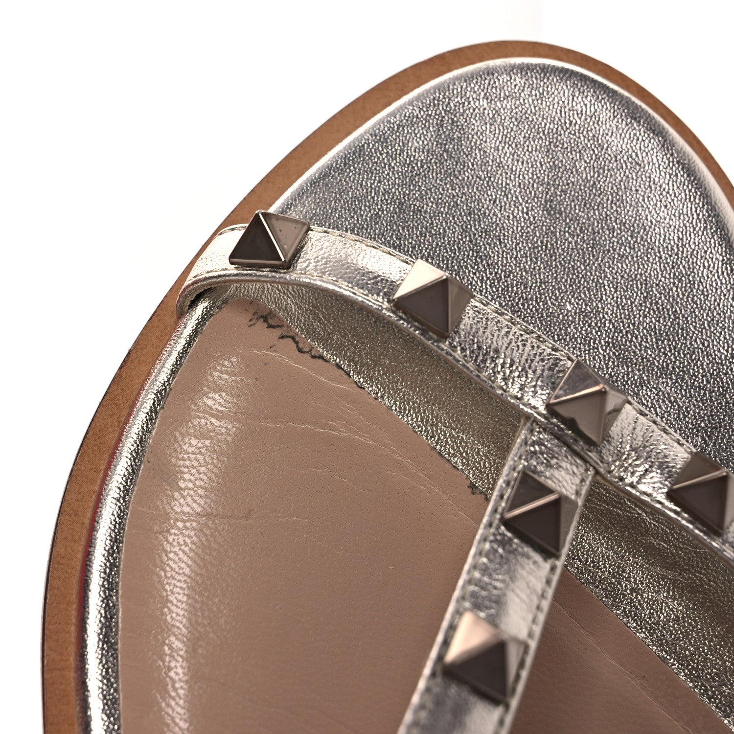 Valentino Garavani Metallic Nappa Rockstud T-Strap Slingback Flat Sandals 38 Skin 11 of 12
