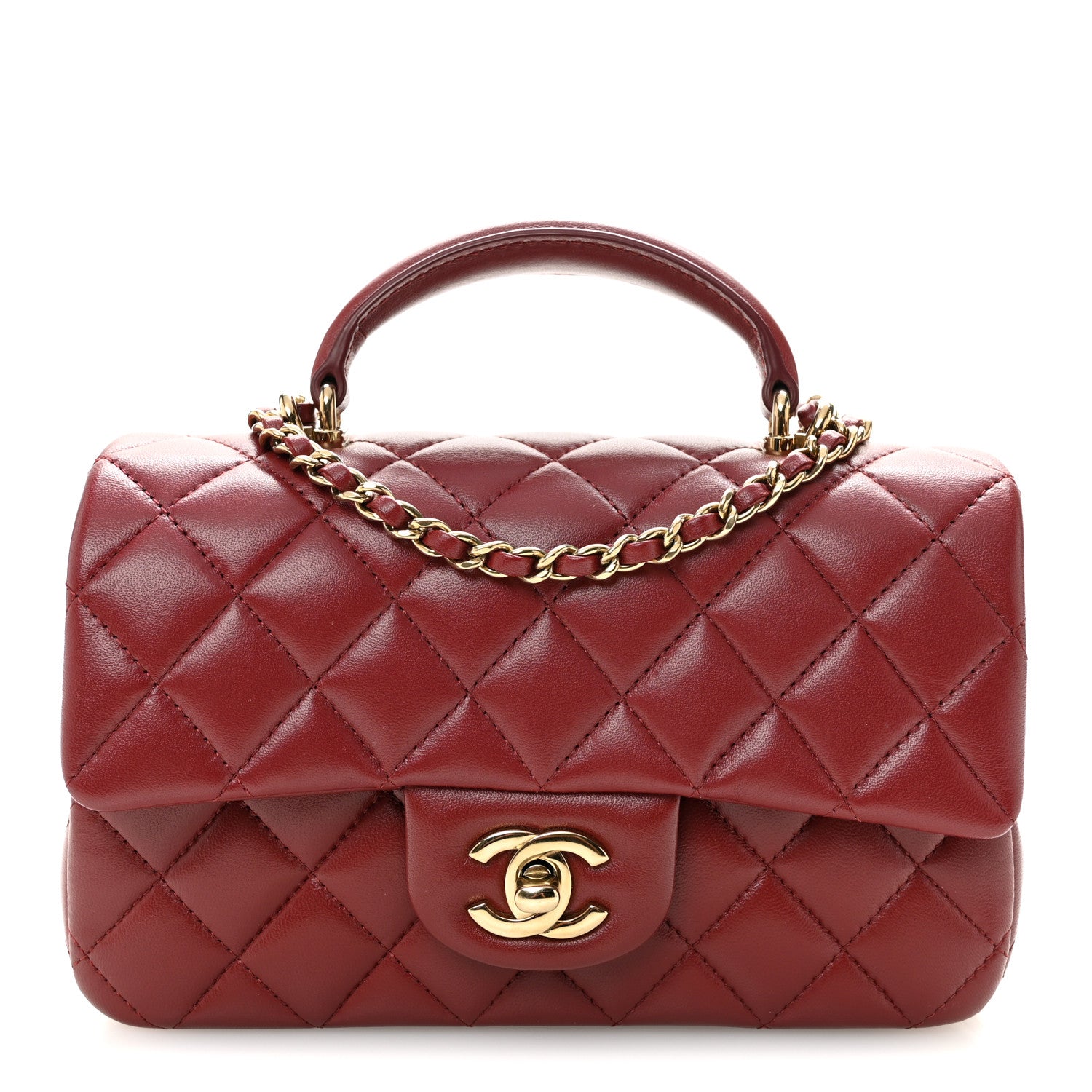 Chanel Lambskin Quilted Mini Top Handle Rectangular Flap Burgundy 1 of 10