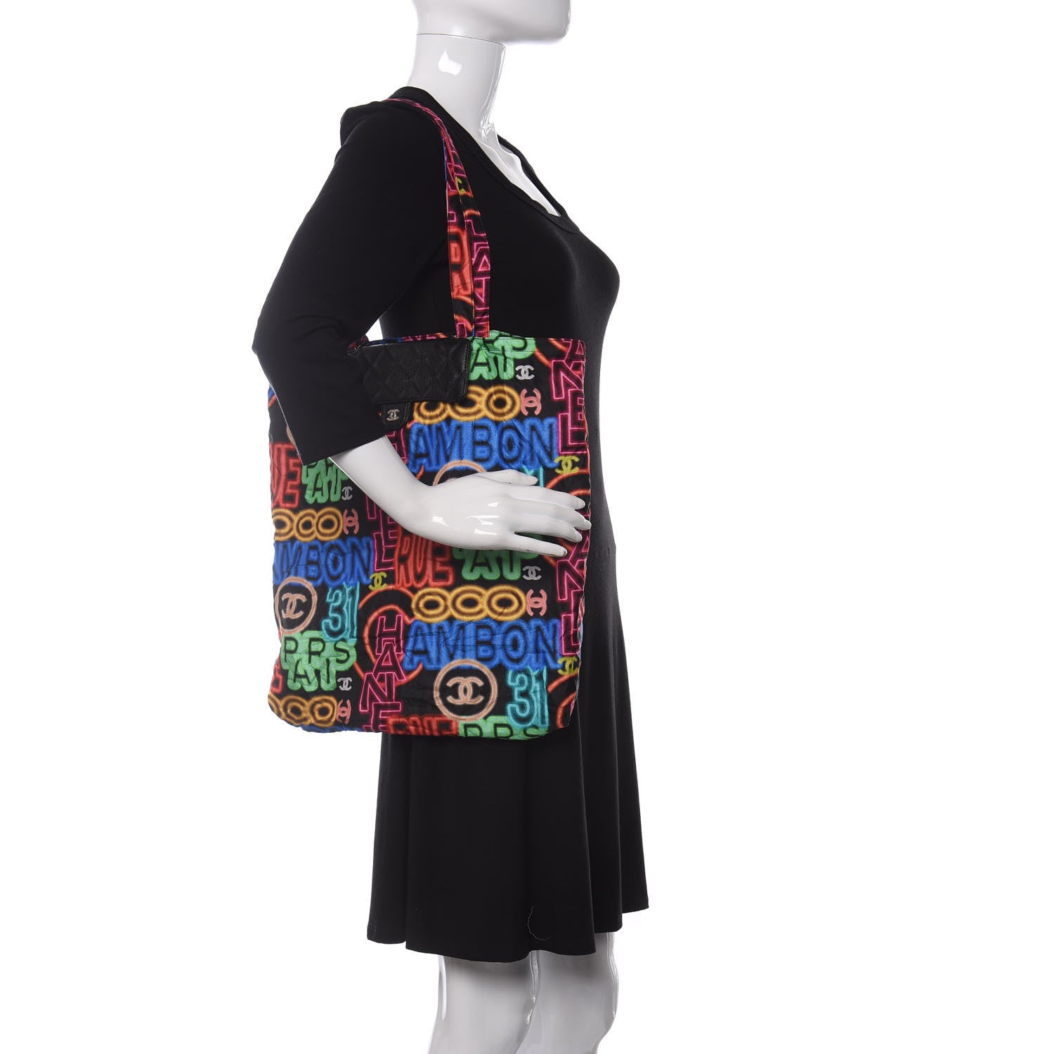 Chanel Caviar Fabric Quilted Foldable Tote With Chain Black Multicolor 2 of 18