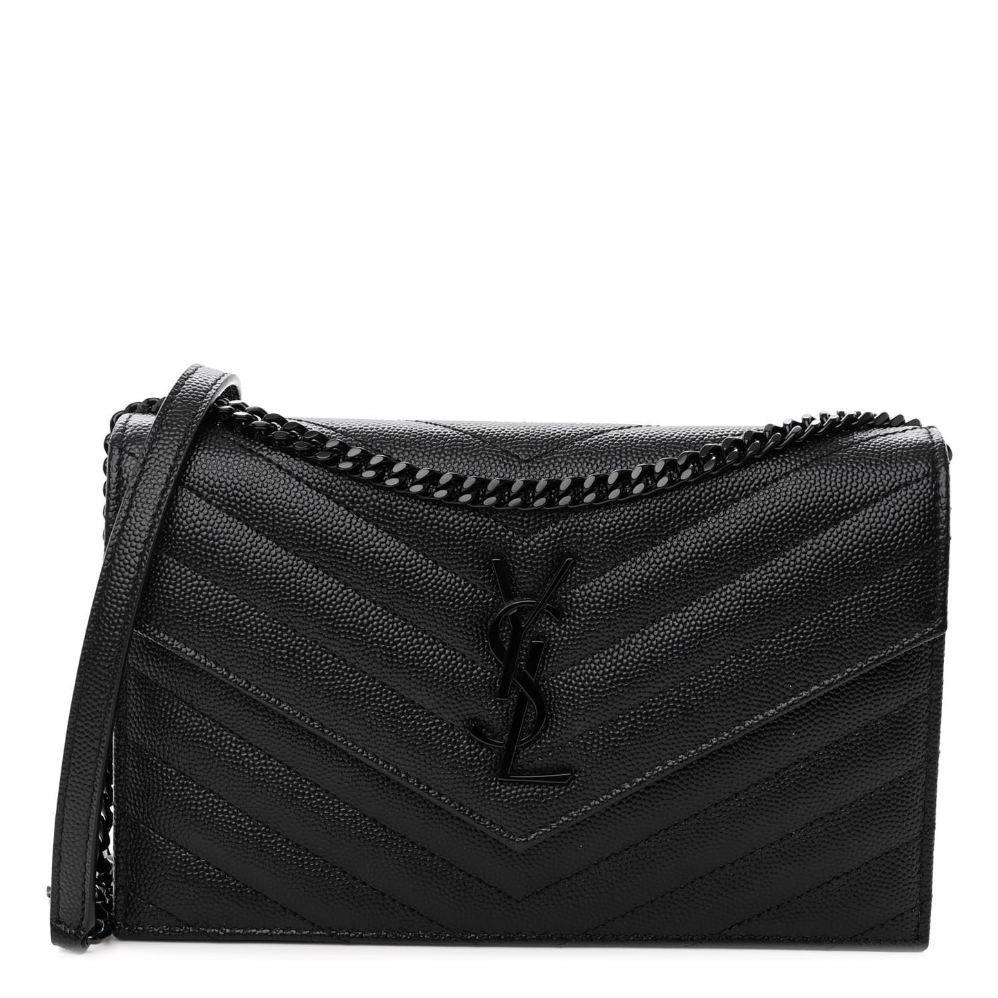 Grain De Poudre Matelasse Chevron Monogram Monochrome Envelope Chain Wallet Black
