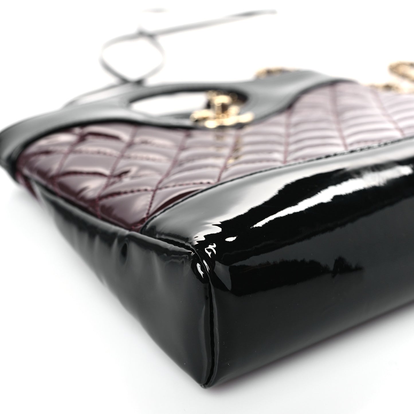 Patent Calfskin Quilted Mini 31 Shopping Bag Burgundy Black