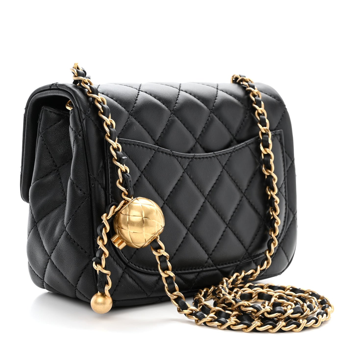 Lambskin Quilted Mini Pearl Crush Flap Black