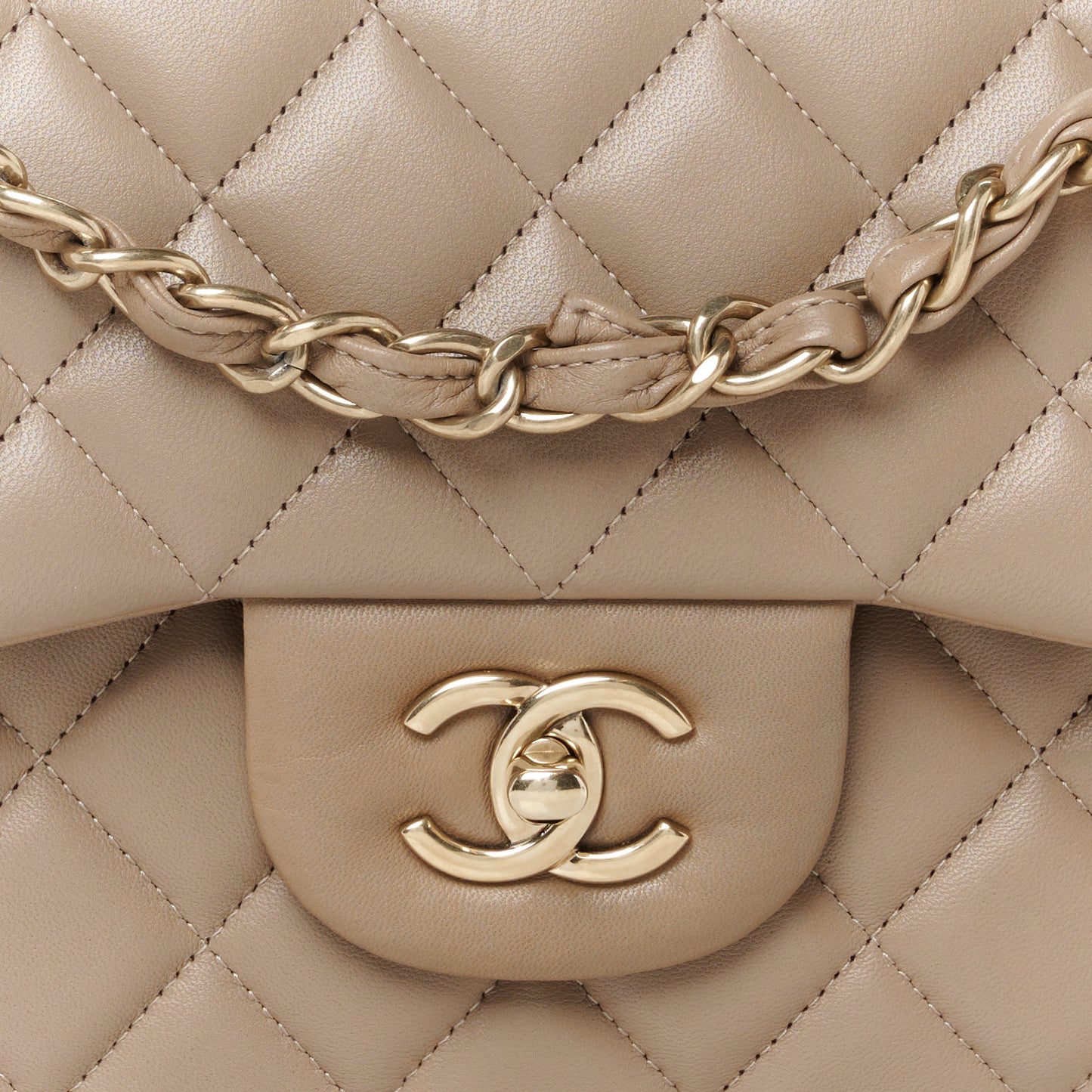 Lambskin Quilted Jumbo Double Flap Dark Beige