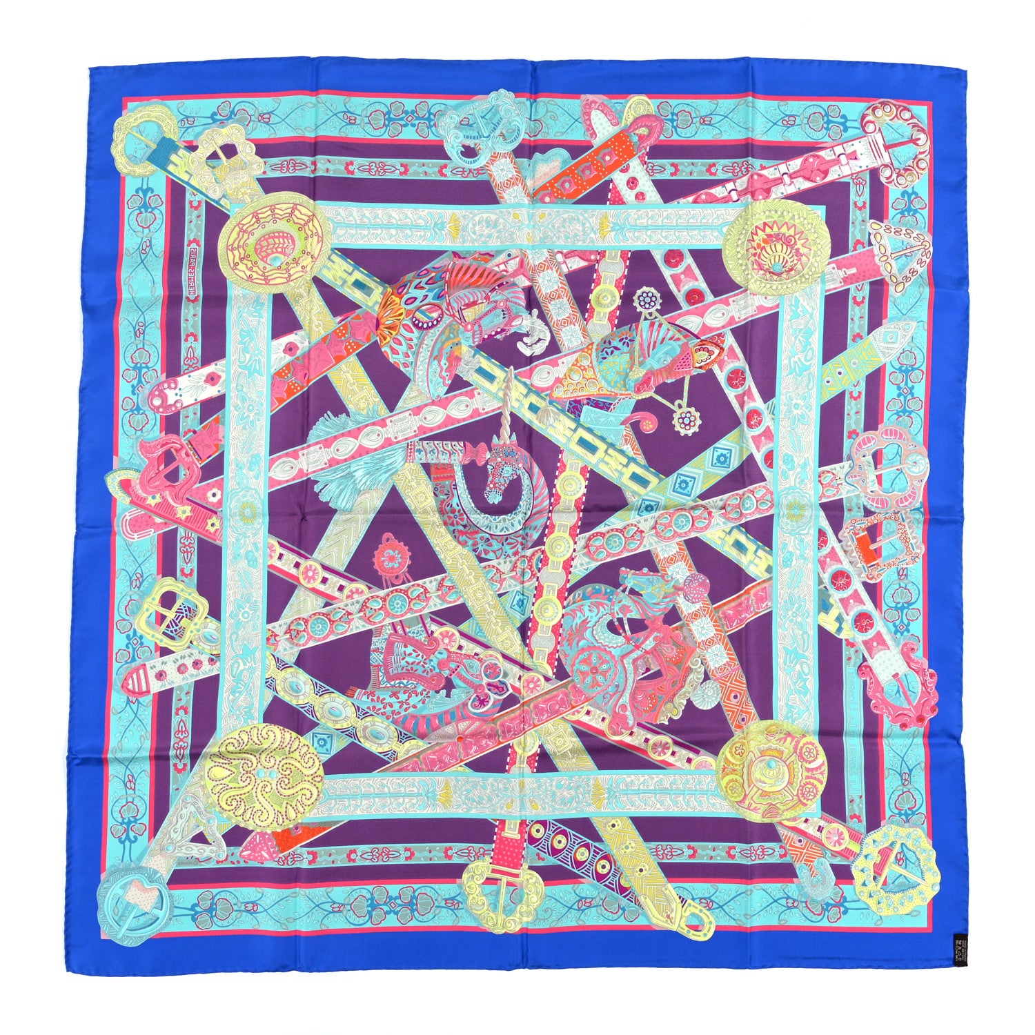 Hermes Silk Le Songe De La Licorne Scarf 90 Bleu Klein Parme Turquoise 2 of 5