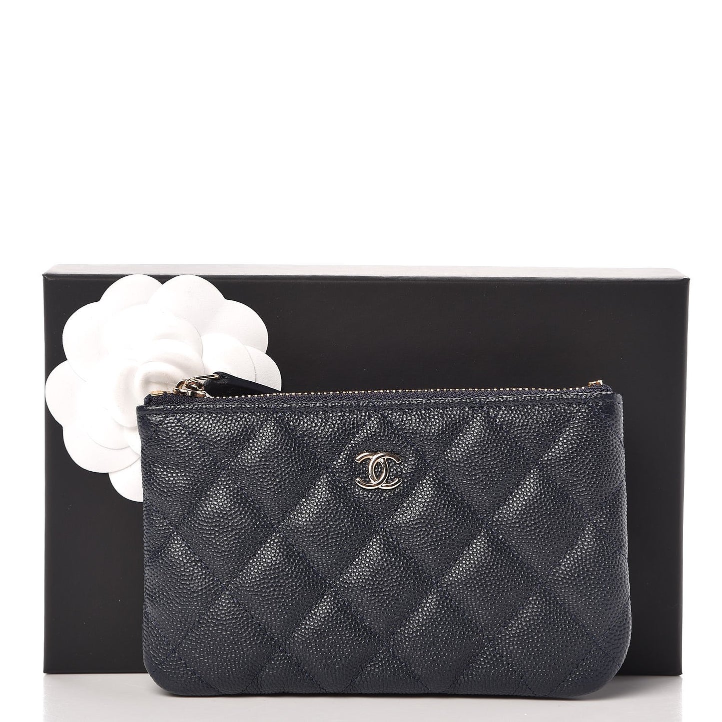 Caviar Quilted Small Cosmetic Case Navy