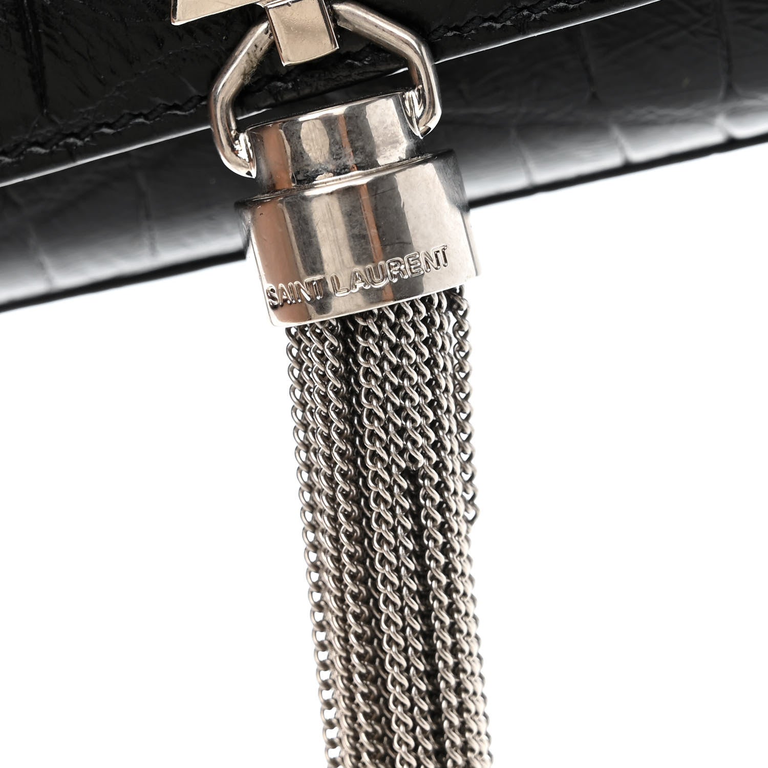 Saint Laurent Calfskin Crocodile Embossed Small Classic Monogram Kate Tassel Satchel Black 14 of 14