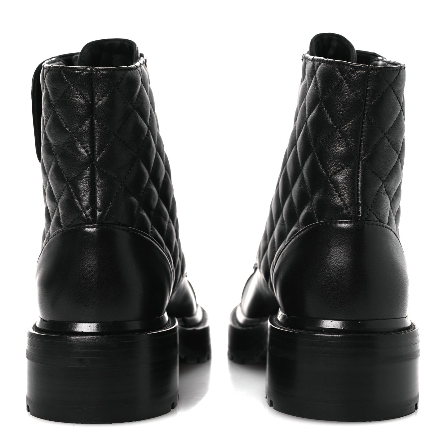 Shiny Lambskin Quilted Lace Up Combat Boots 37 Black