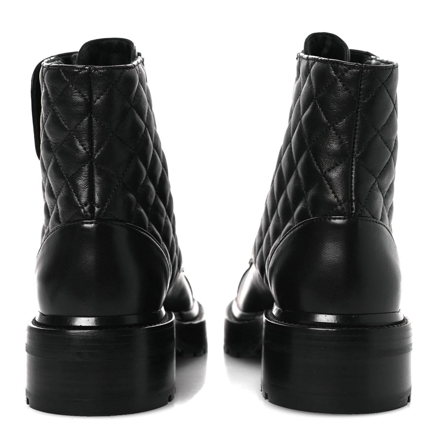Chanel Shiny Lambskin Quilted Lace Up Combat Boots 37 Black 6 of 11