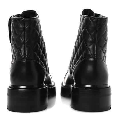 Chanel Shiny Lambskin Quilted Lace Up Combat Boots 37 Black 6 of 11