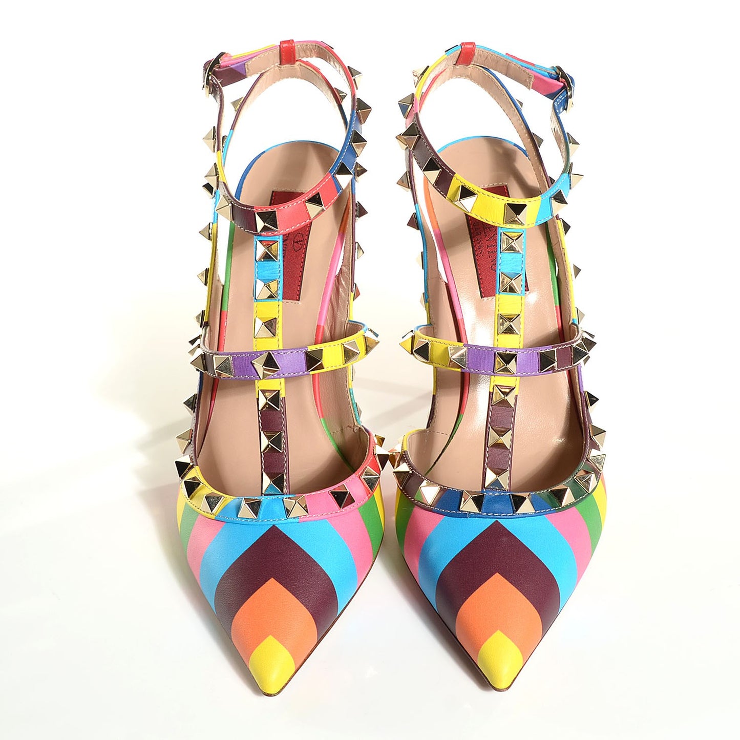 Calfskin 1973 Rockstud Ankle Strap 100mm Pumps 37.5 Multicolor
