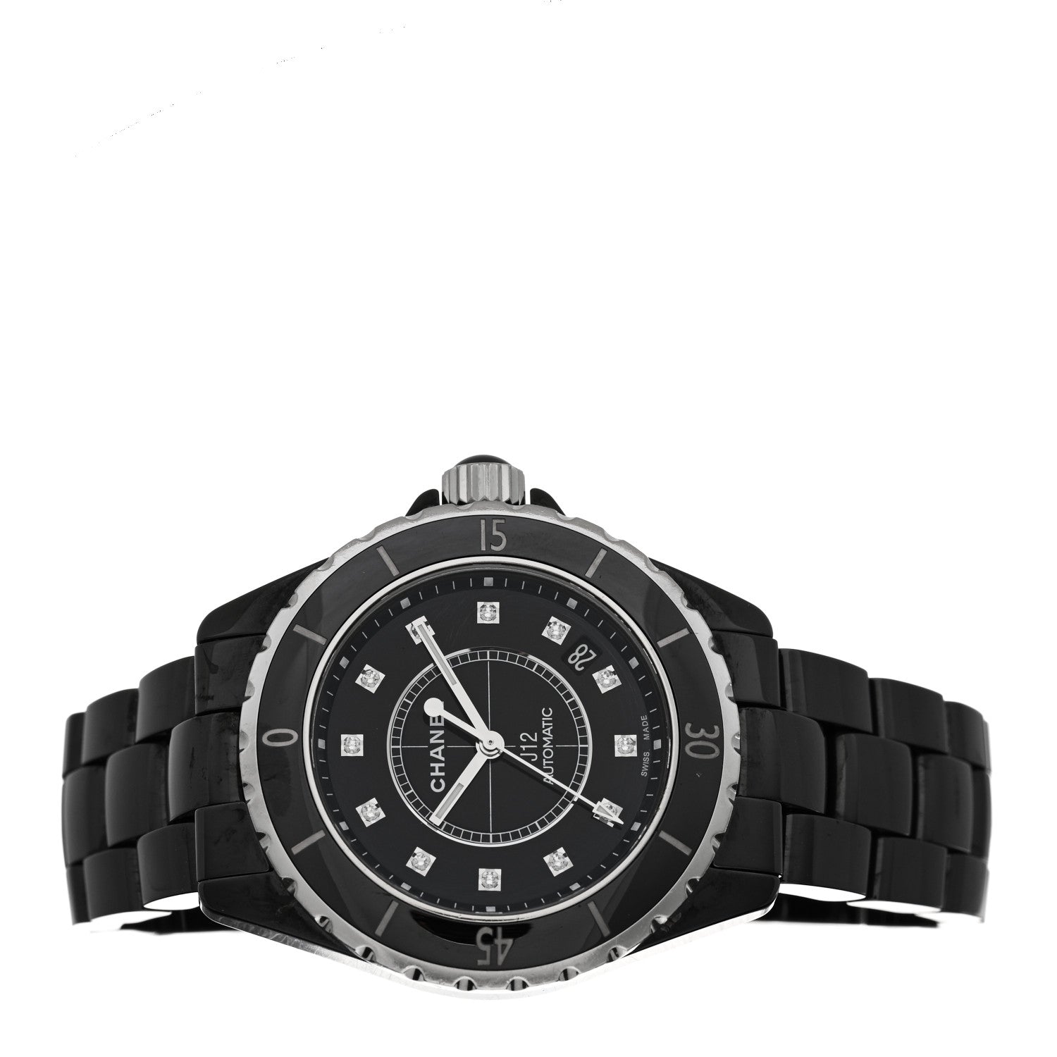 Chanel Stainless Steel Ceramic Diamond 38mm J12 Automatic Watch Black 2 of 5