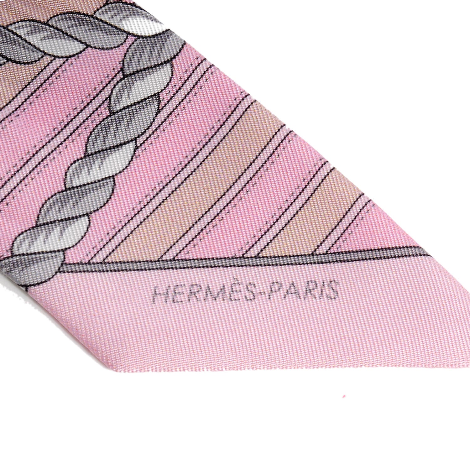 Hermes Silk Grande Tenue Twilly Scarf Rose Pale Gris Perle Blanc 4 of 6