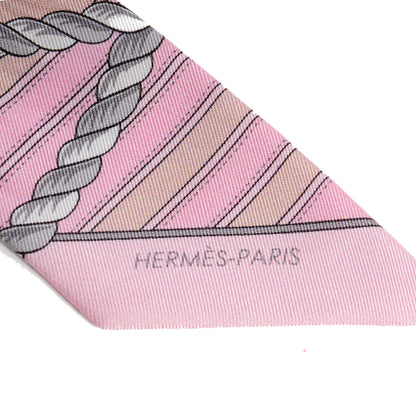 Hermes Silk Grande Tenue Twilly Scarf Rose Pale Gris Perle Blanc 4 of 6