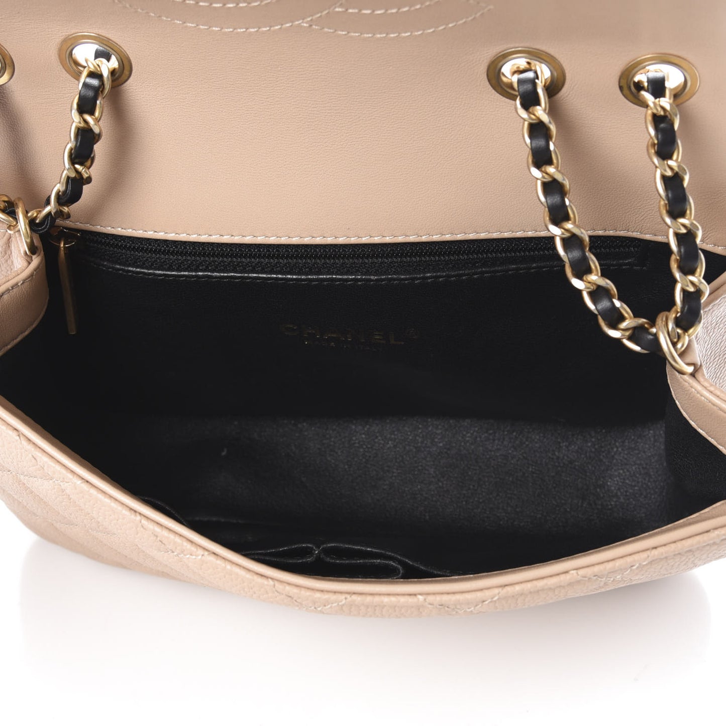 Caviar Quilted Small CC Filigree Flap Beige Black