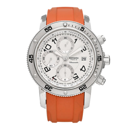 Hermes Stainless Steel Rubber 44mm Clipper Chronograph Diver Automatic Watch Orange 1 of 4