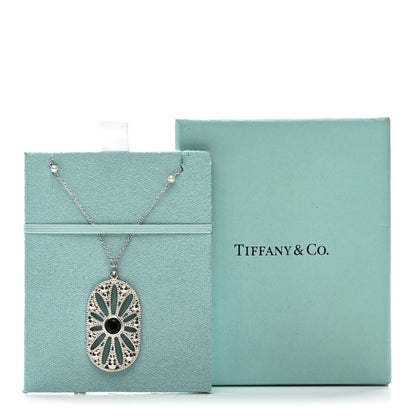 Tiffany Sterling Silver Black Onyx Cultured Pearl Ziegfeld Daisy Pendant Necklace 5 of 5