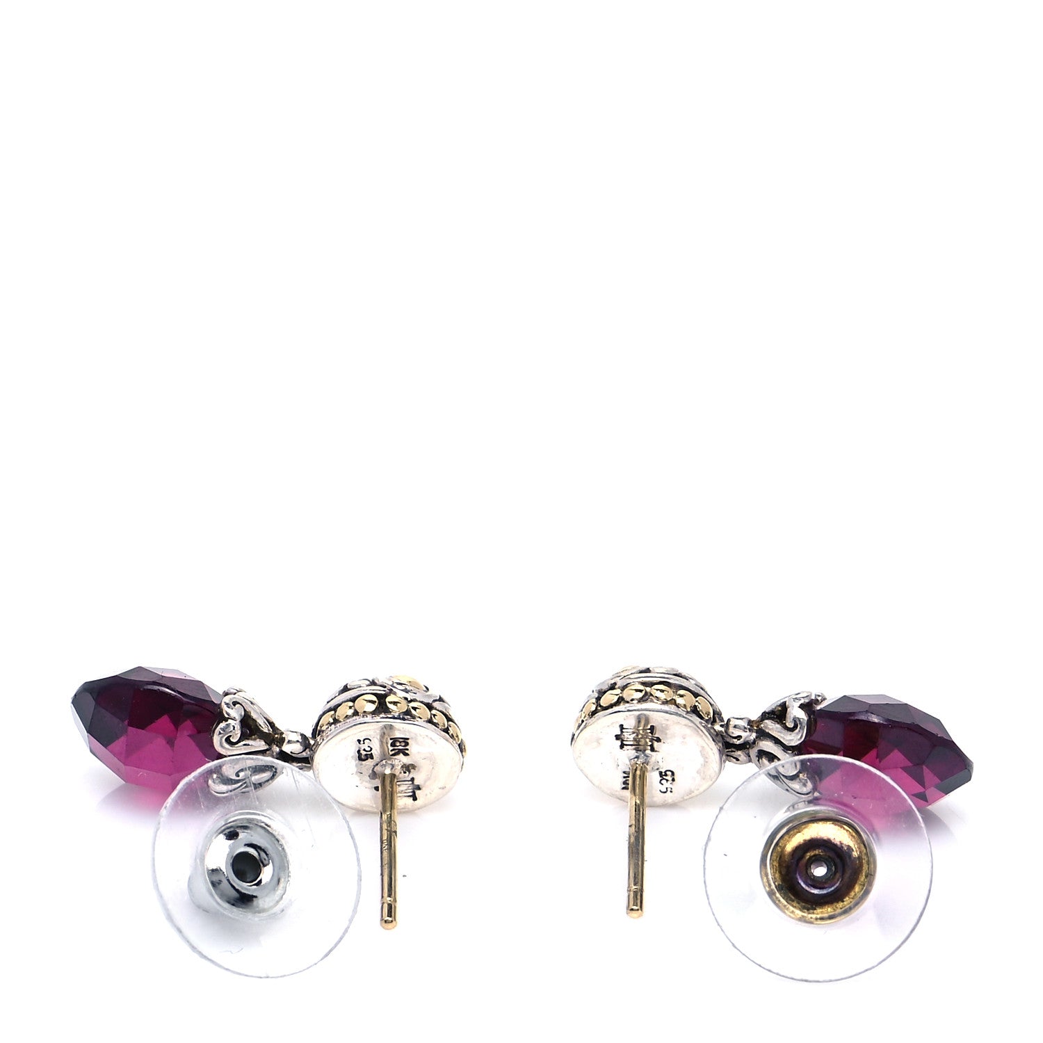 John Hardy Sterling Silver 18K Yellow Gold Rhodolite Garnet Drop Earrings 4 of 5