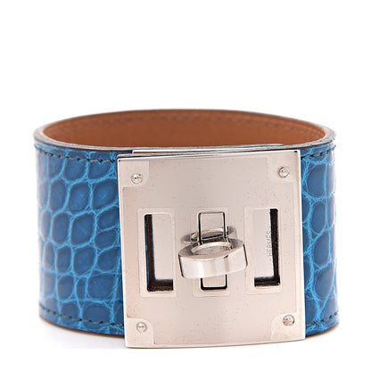 Hermes Shiny Alligator Kelly Dog Cuff Bleu Izmir 1 of 6