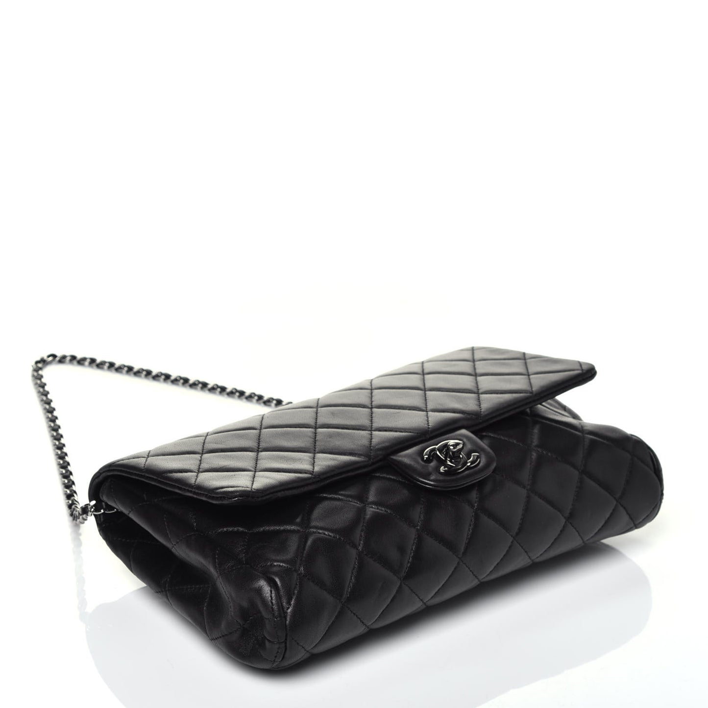 Lambskin Quilted Clutch With Chain Flap Black