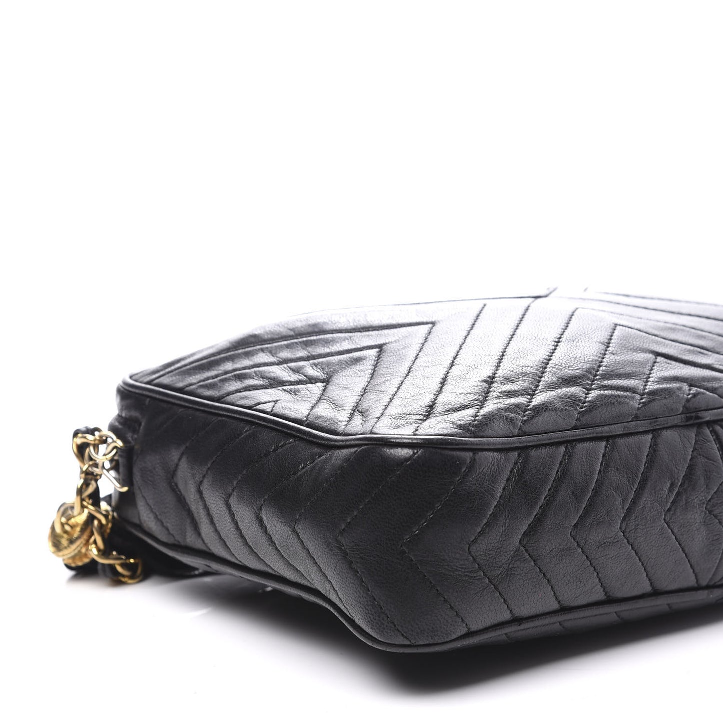Lambskin Chevron Quilted Tassel Camera Case Black