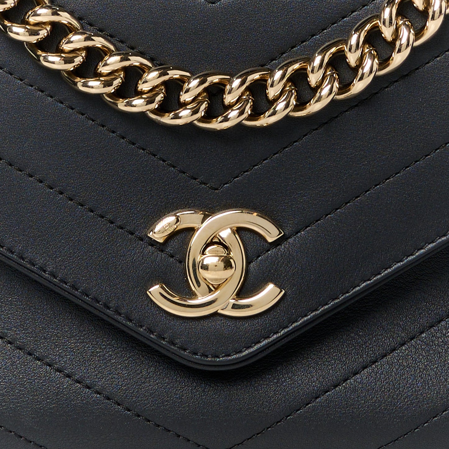 Calfskin Chevron Stitched Small Coco Flap Bag Black