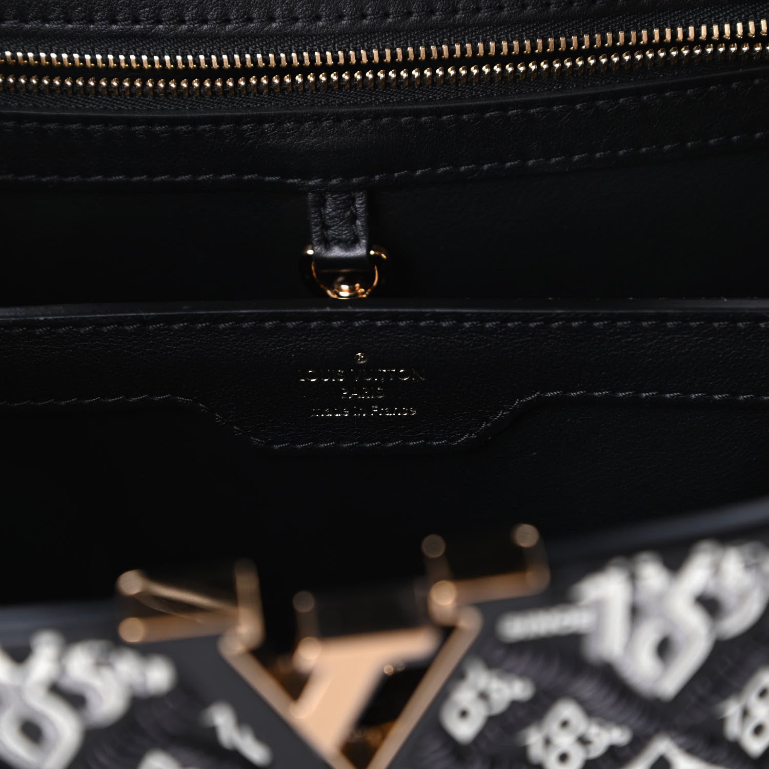 Louis Vuitton Calfskin Since 1854 Embroidered Capucines PM Black 8 of 10