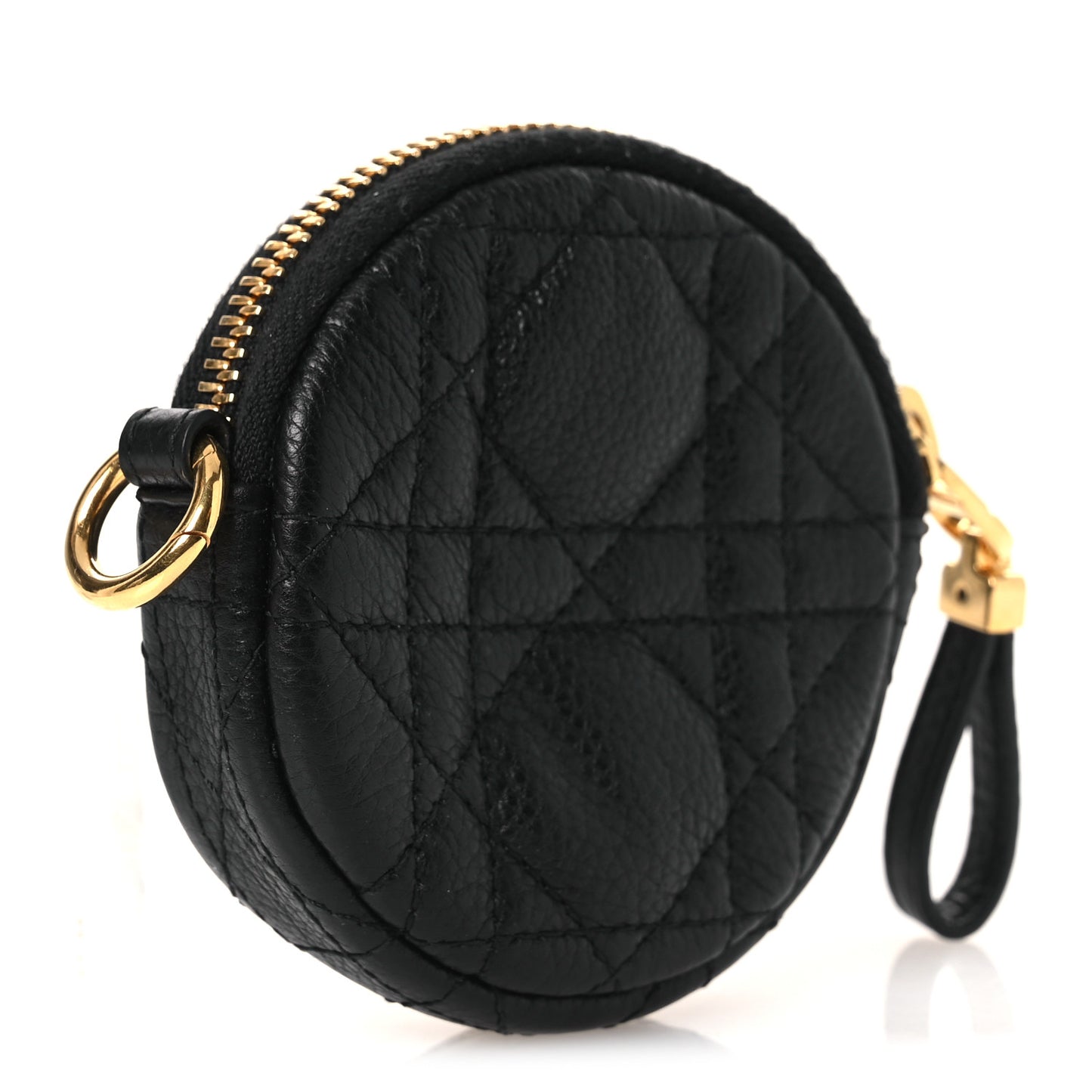 Supple Calfskin Cannage Round Detachable Caro Coin Purse Black