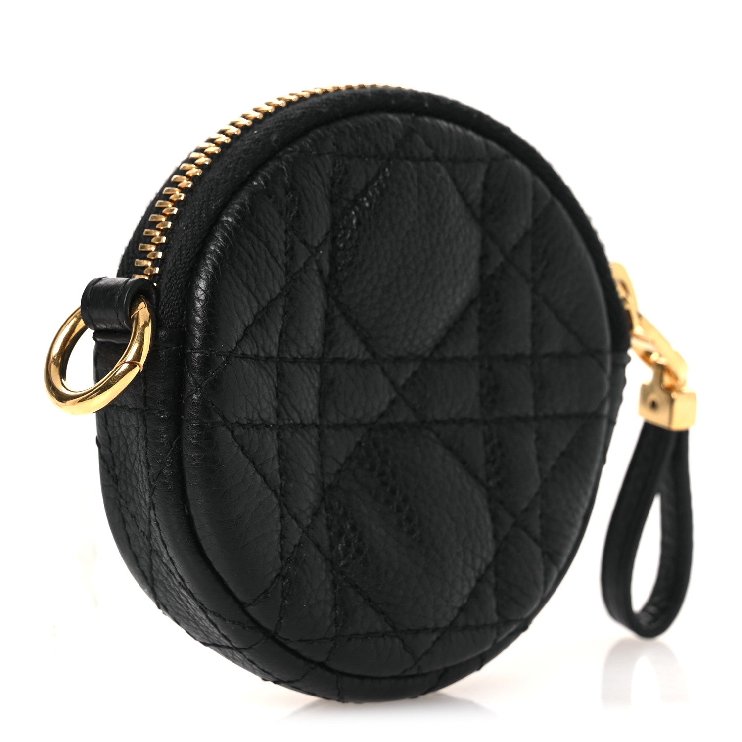 Christian Dior Supple Calfskin Cannage Round Detachable Caro Coin Purse Black 3 of 7