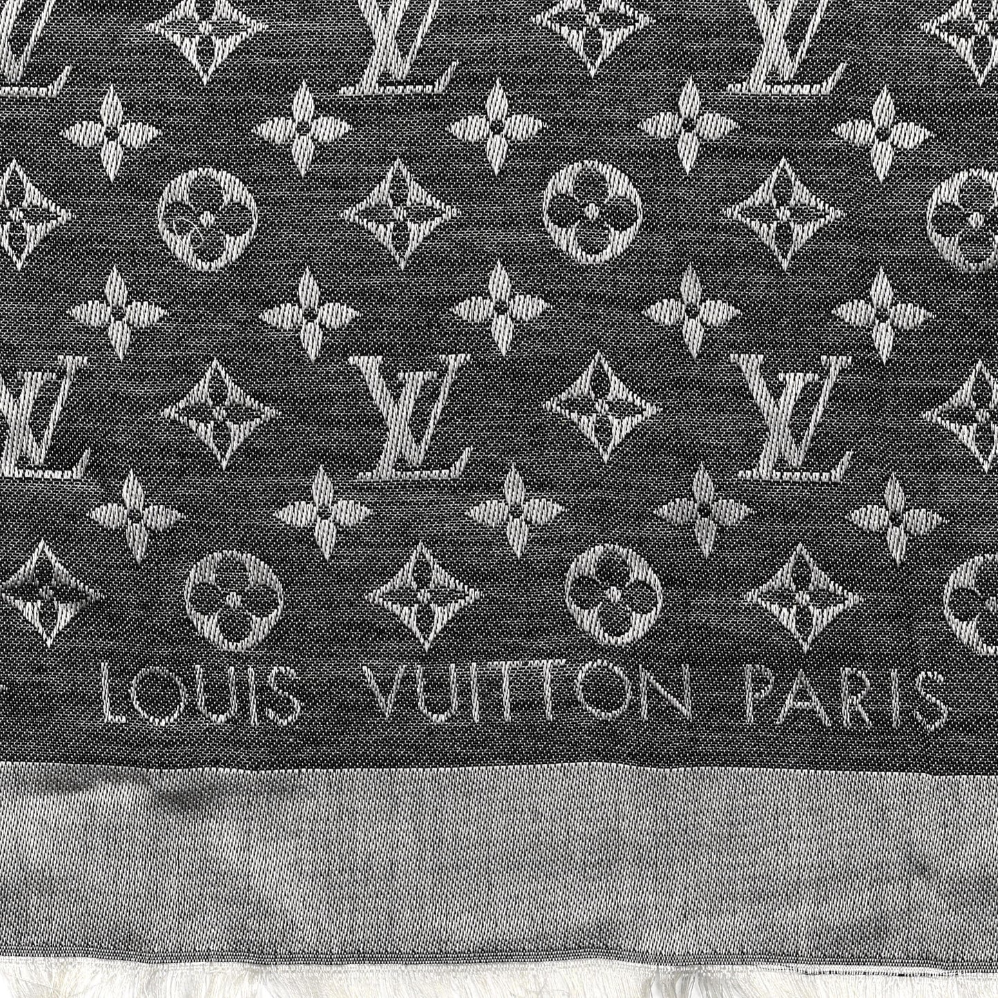 Silk Wool Monogram Denim Shawl Black