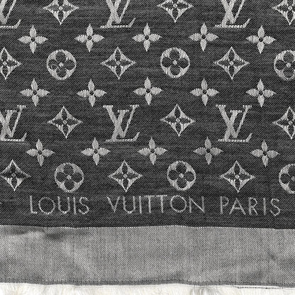 Louis Vuitton Silk Wool Monogram Denim Shawl Black 3 of 4