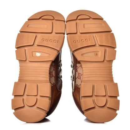 Gucci X SEGA Suede Calfskin GG Monogram Mens Flashtrek Sneakers 9 New Cuir Beige Ruggine 5 of 9