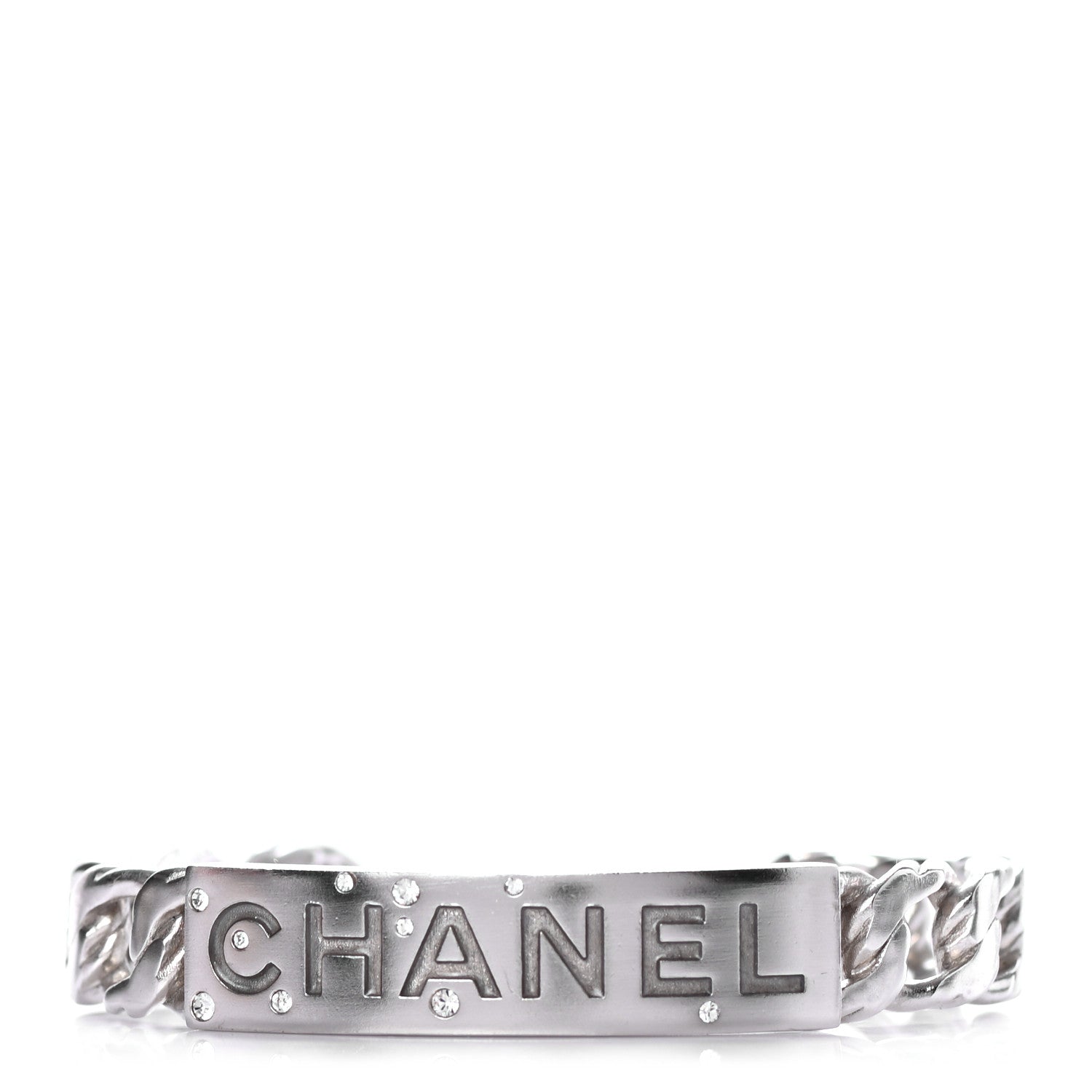 Chanel Metal Crystal Chain Cuff Silver 1 of 5