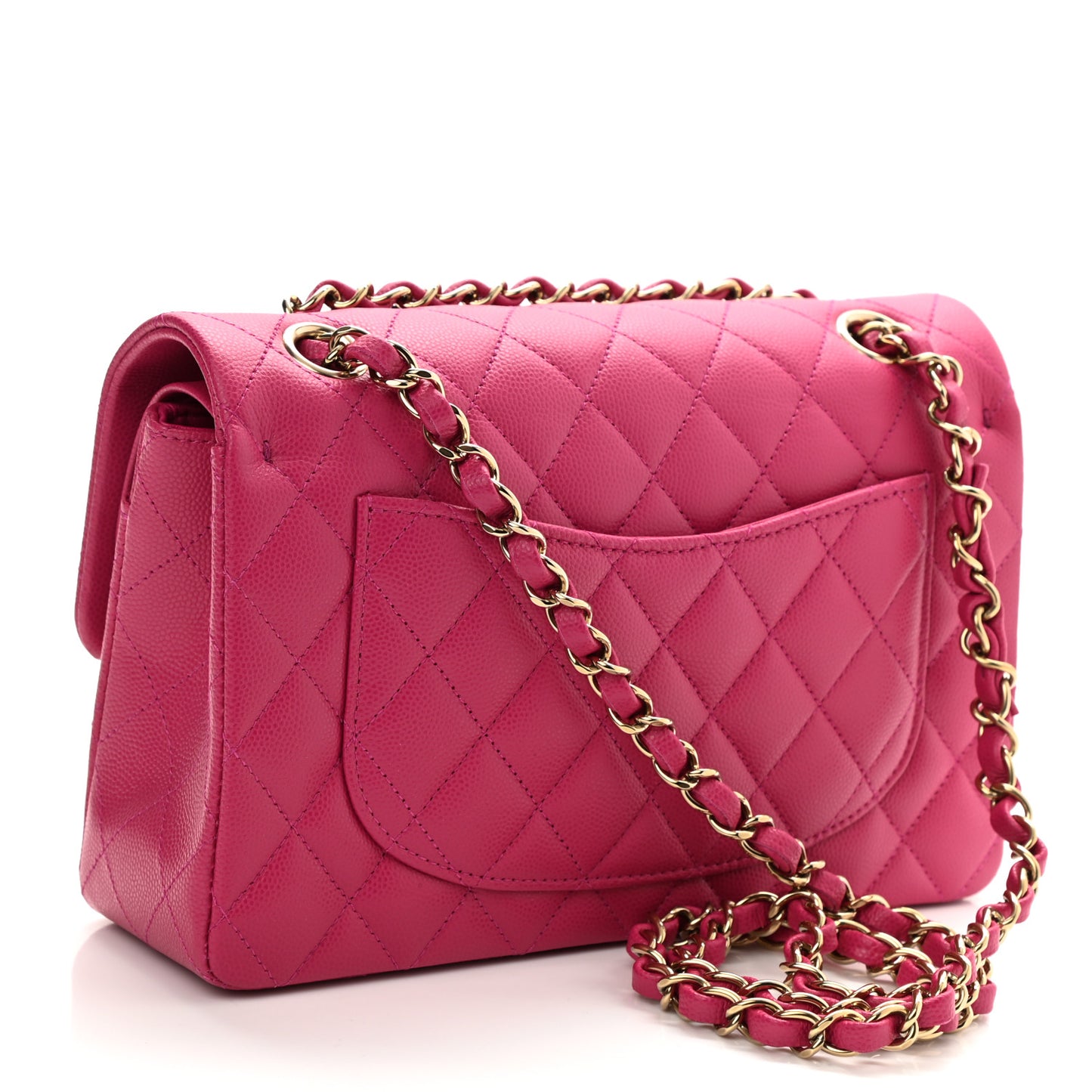Caviar Quilted Small Double Flap Fuchsia