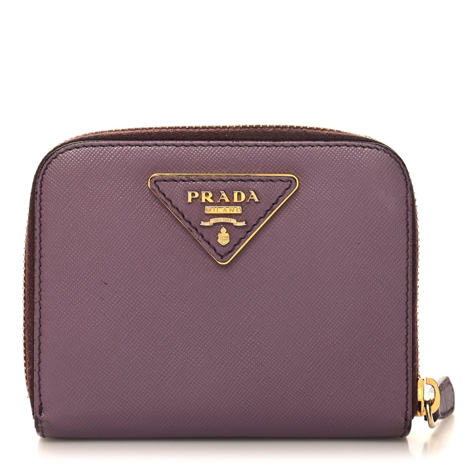 Prada Saffiano Triangle Compact Zip Around Wallet Purple 1 of 9