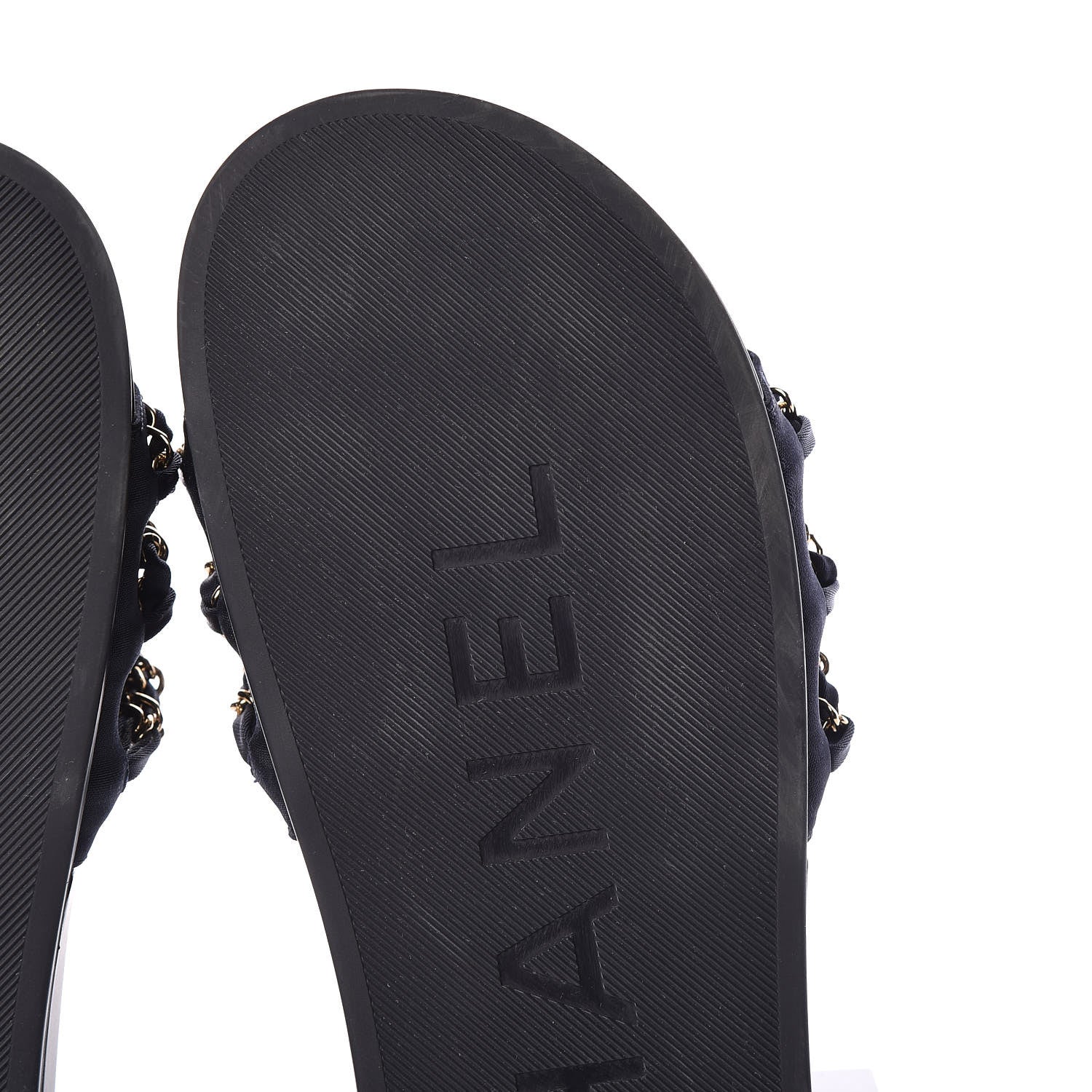Chanel Satin Canvas Chain Flat Sandals 41 Marine 11 of 12