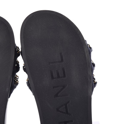 Chanel Satin Canvas Chain Flat Sandals 41 Marine 11 of 12