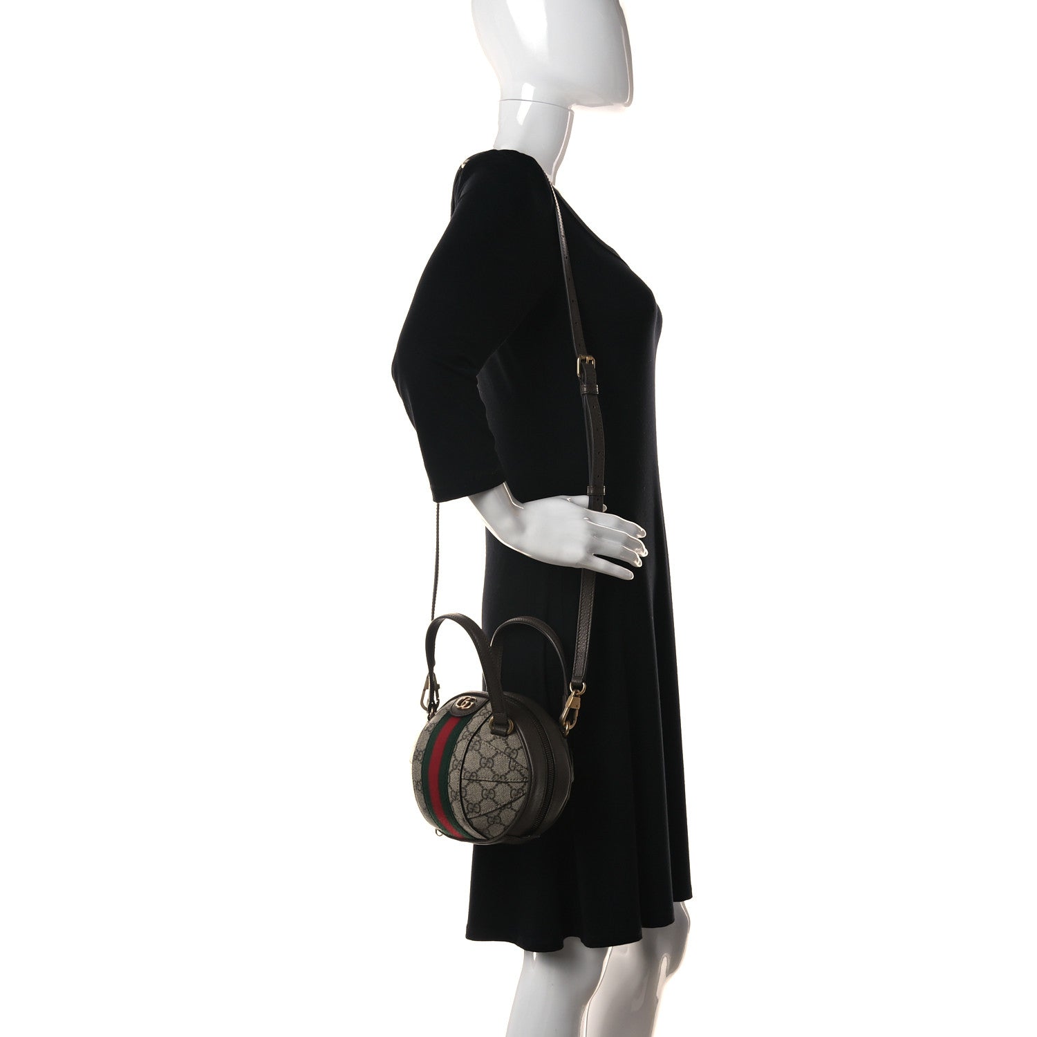 Gucci GG Supreme Monogram Textured Dollar Calfskin Web Mini Ophidia Basketball Shaped Shoulder Bag Beige Ebony New Acero 2 of 11