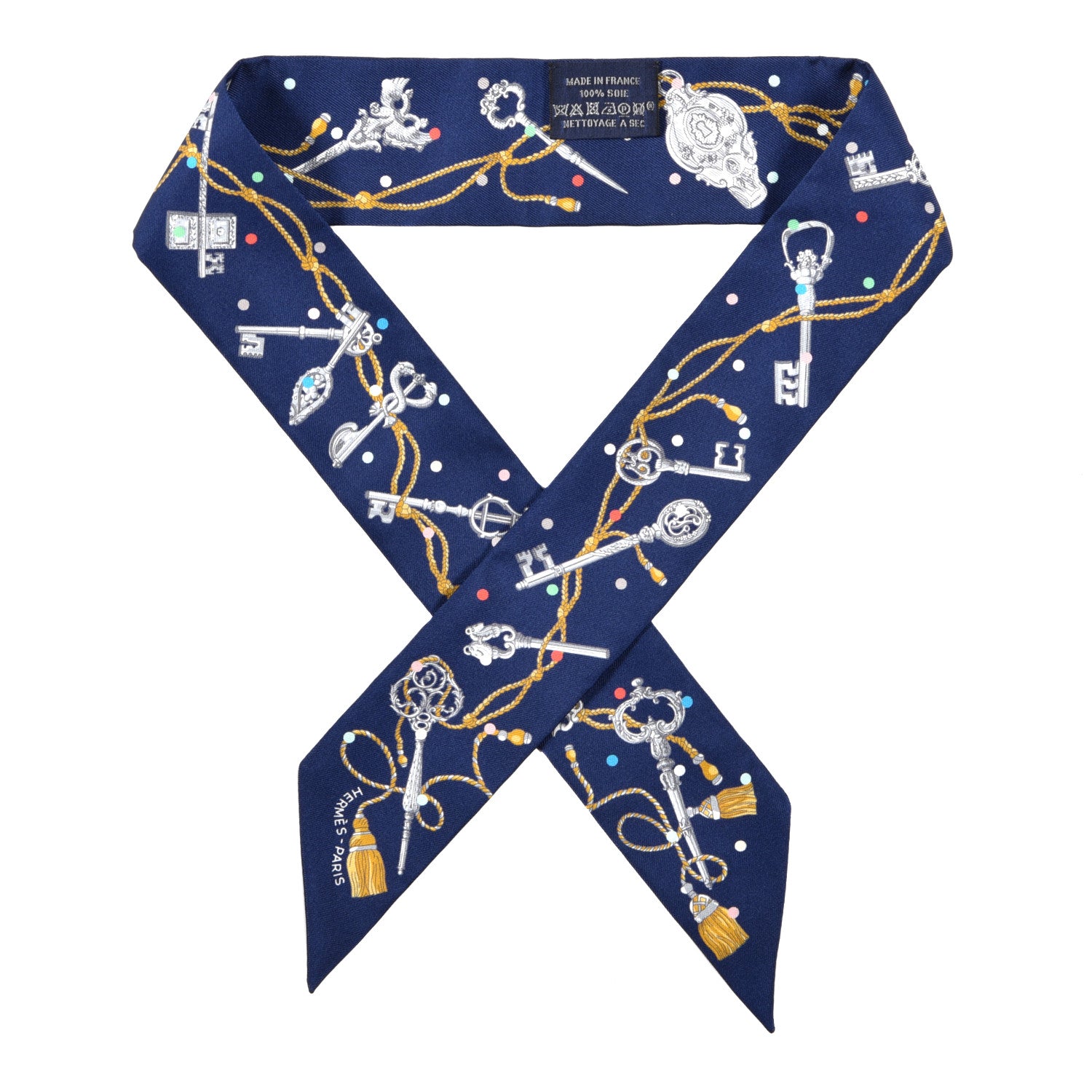 Hermes Silk Les Cles A Pois Twilly Marine Gris Argent 1 of 4