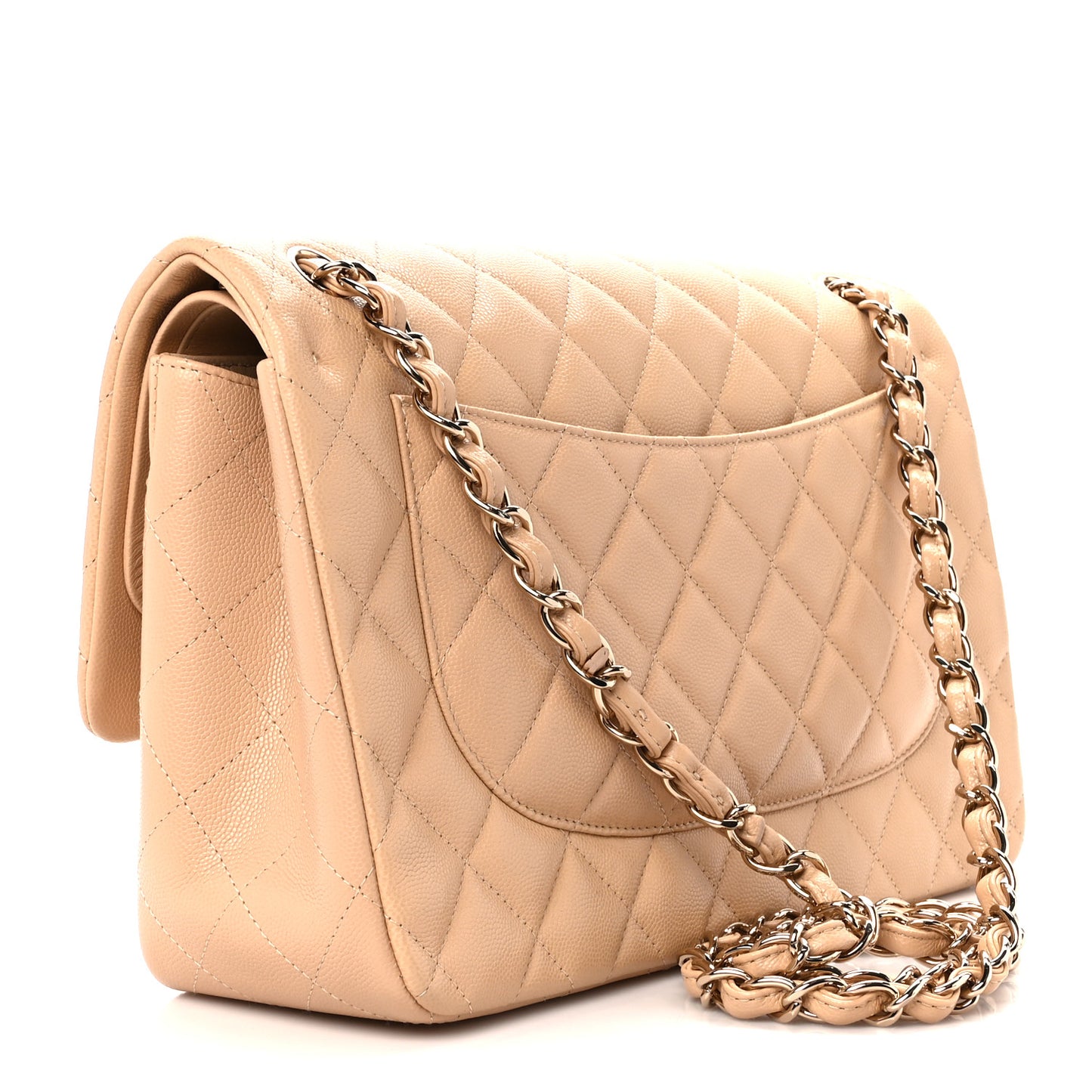 Caviar Quilted Jumbo Double Flap Beige Clair