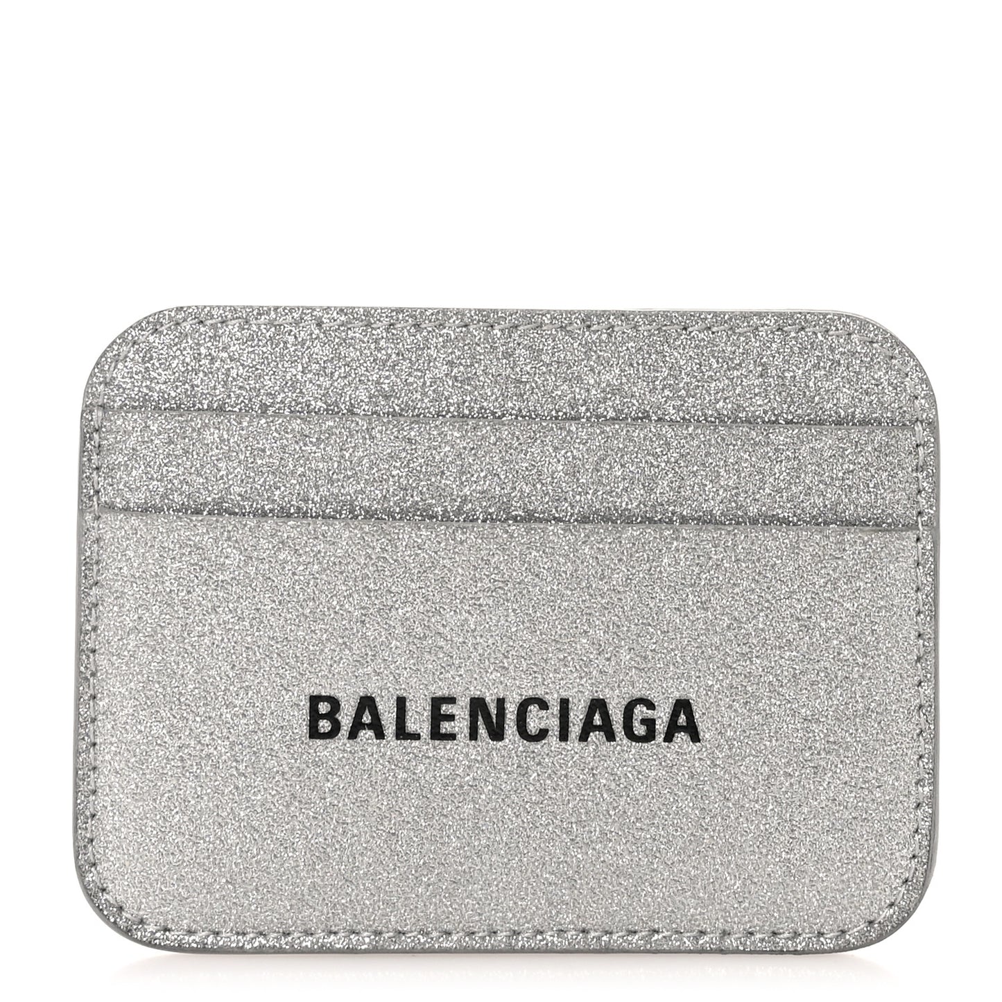 Glitter Calfskin Logo Cash Rounded Card Holder Silver Black