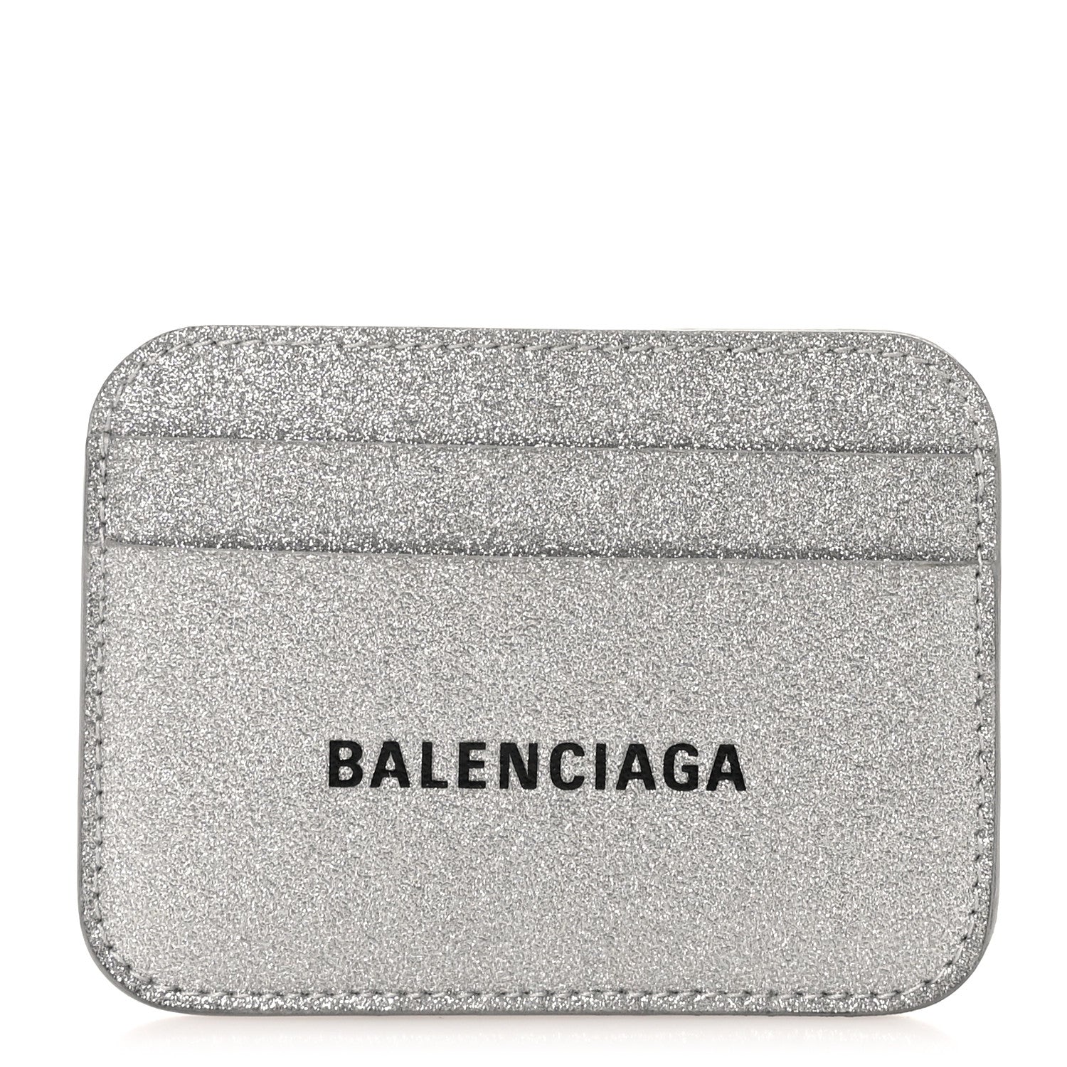 Balenciaga Glitter Calfskin Logo Cash Rounded Card Holder Silver Black 1 of 9